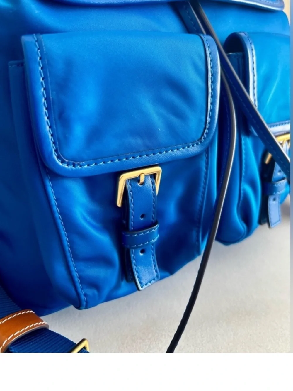 Tory Burch Perry Blue Nylon Backpack Leather Trim Gold Hardware NWOT
